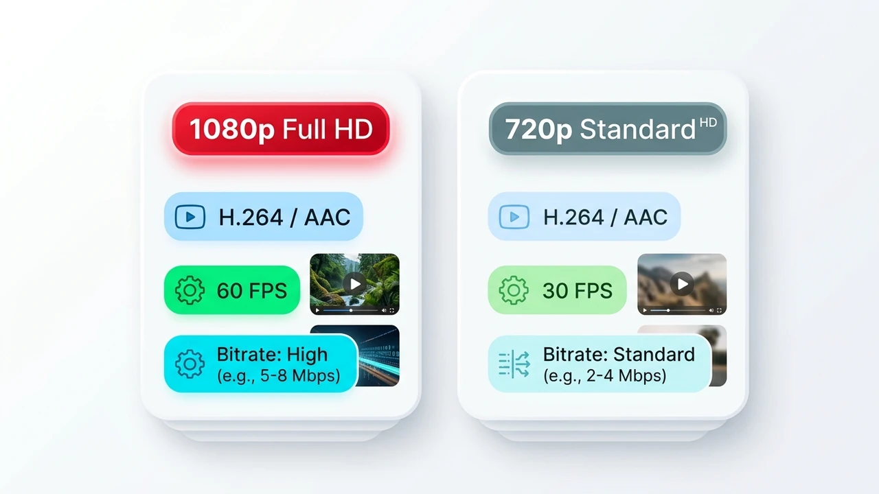 Pinterest video quality bitrate and resolution comparison chart between 1080p Full HD and 720p HD by Ajay Kale